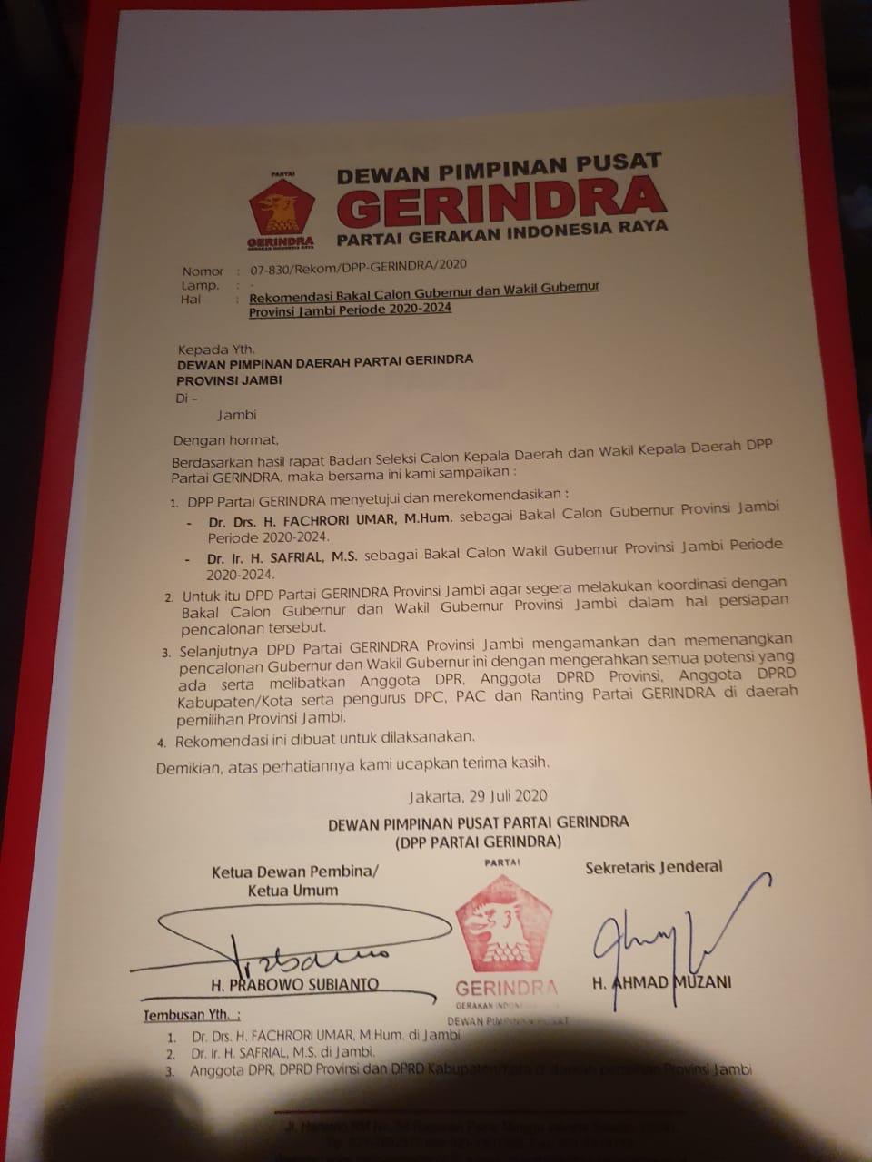 Breaking News : Fachrori Umar Kantongi Rekomendasi Partai Gerindra